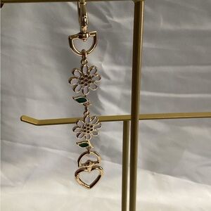 Elegant White Gold and Green Floral Heart Bag Charm/Extender